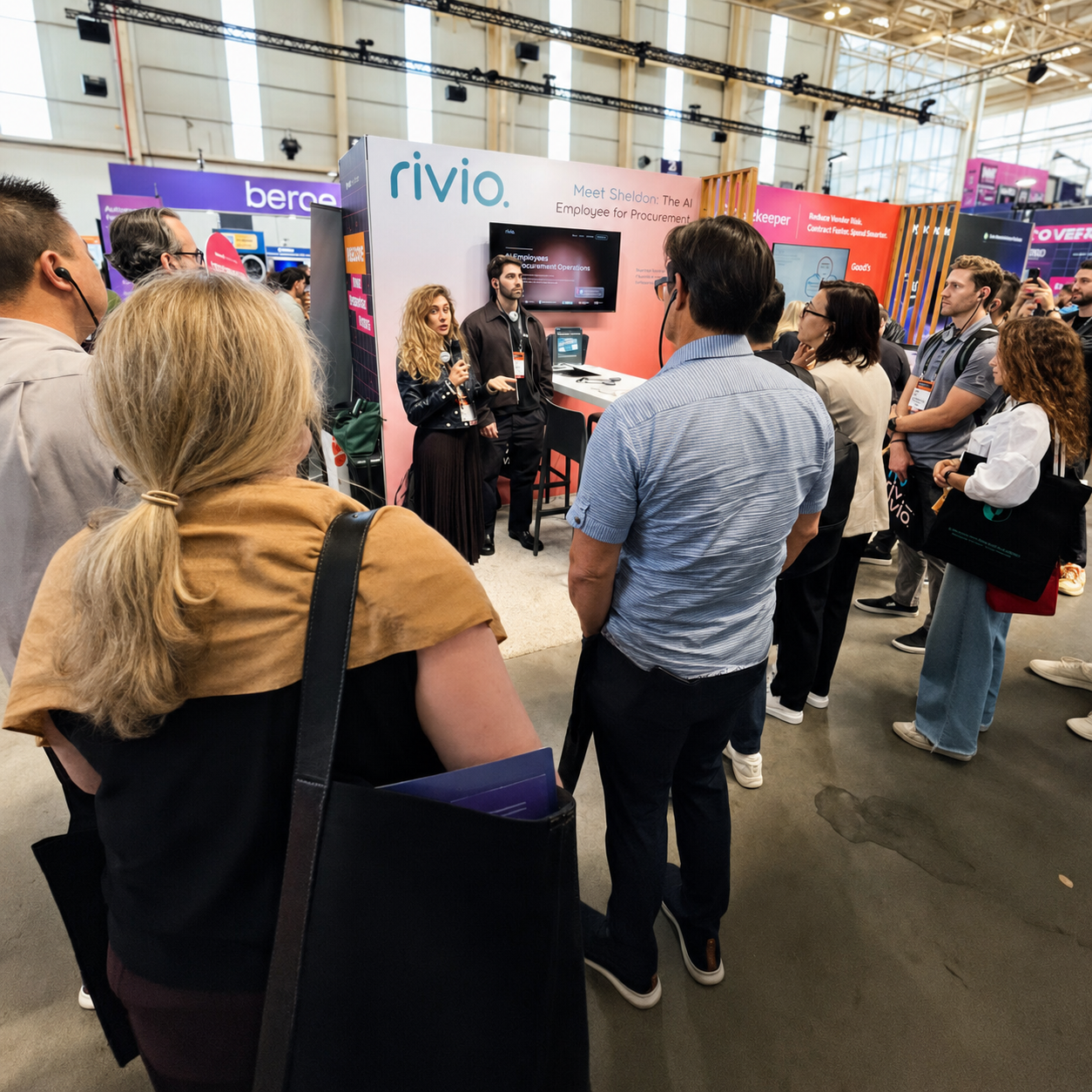 A group watching a Rivio demo at DPW New York
